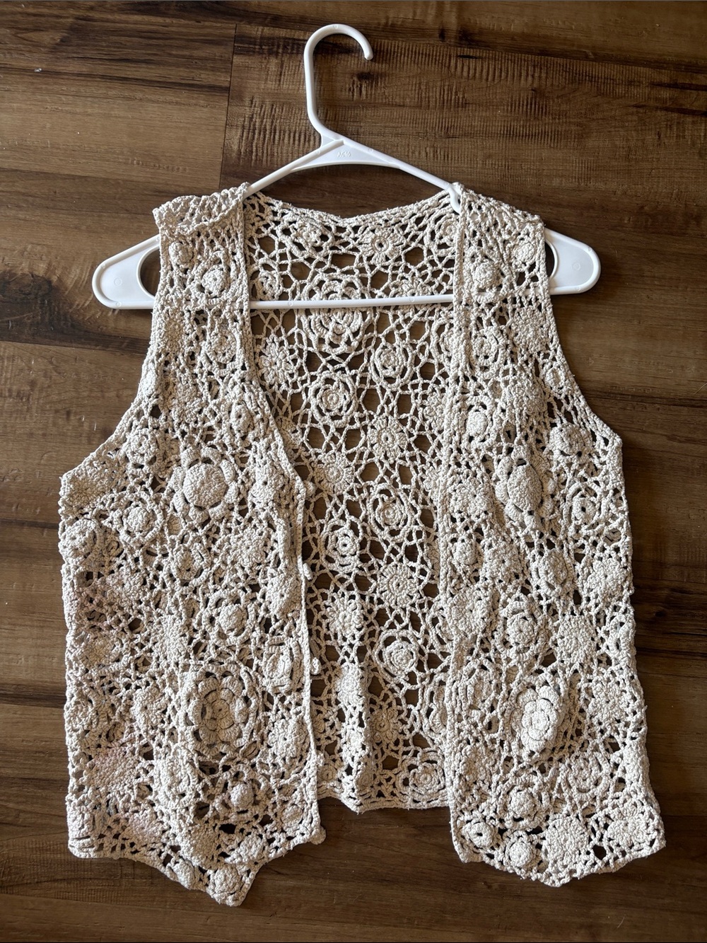 Vintage Crochet Openwork Vest in Cream